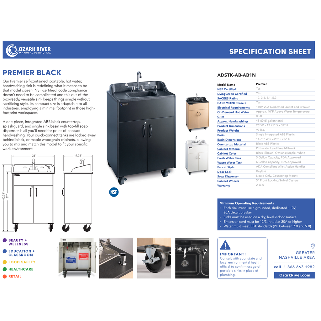 Ozark River ADSTKABAB1N Premier Black, 37.25" Adult Height Portable