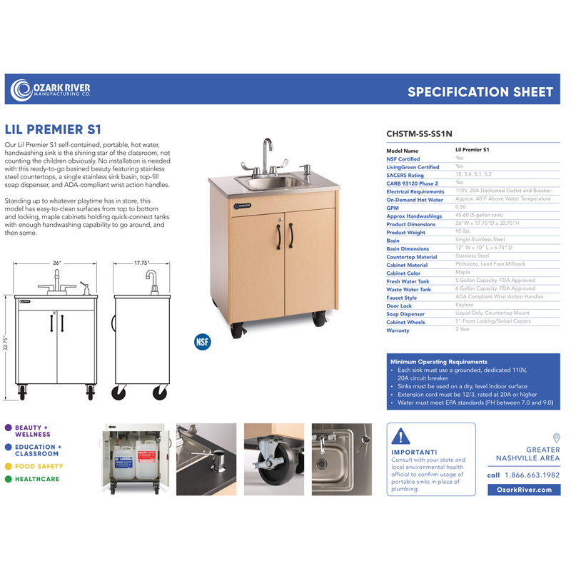 Ozark River CHSTM-SS-SS1N Lil' Premier S1, 32.25" Child Height, Stainless Steel Countertop