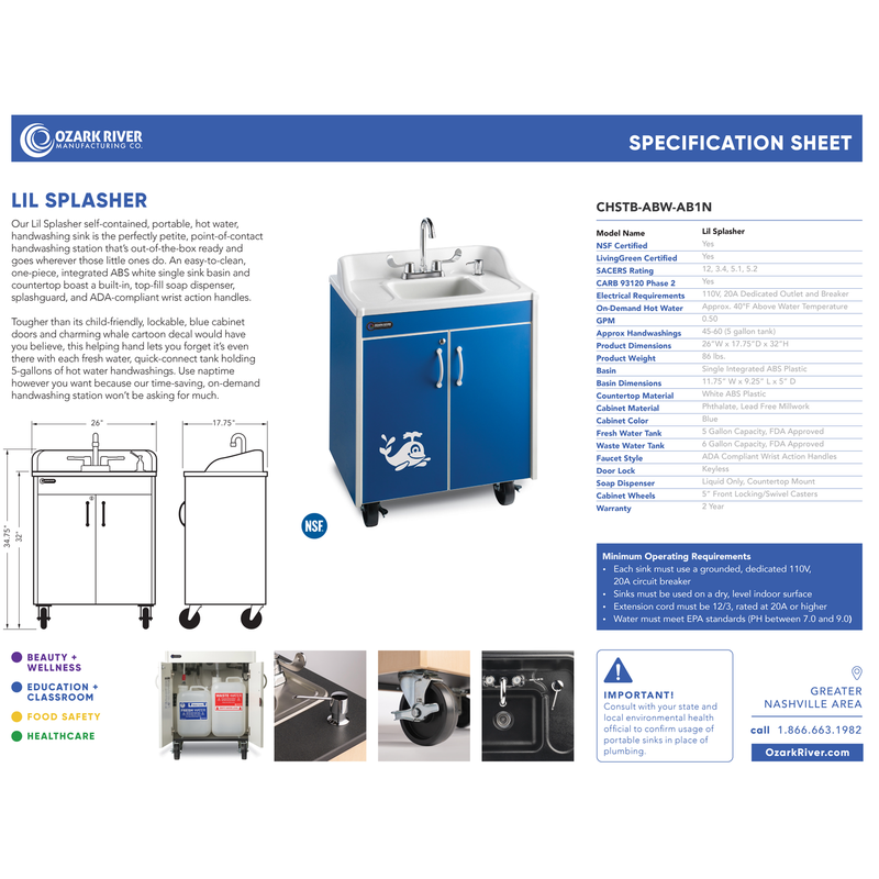 Ozark River CHSTB-ABW-AB1N Lil' Splasher, 32.25" Child Height, ABS Countertop