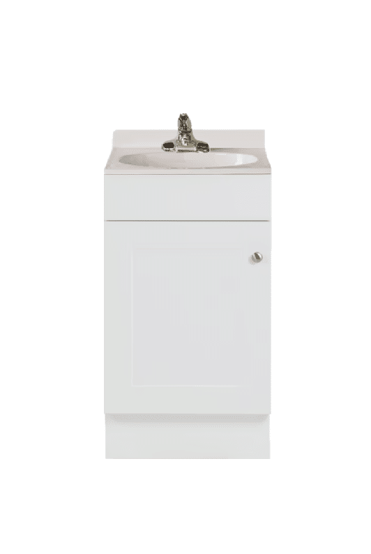Monsam  PSW-009A Single Basin Self Contained Sink – SPA White Wood Cabinet with Cultured Marble Countertop