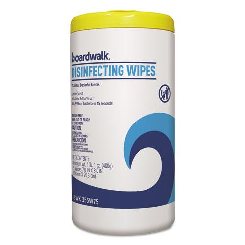 Boardwalk Disinfecting Wipes, 8 X 7, Lemon Scent, 75/Canister, 12/PK - BWK455W753CT