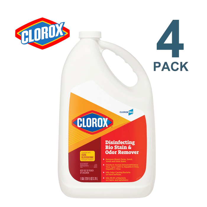 Clorox Disinfecting Bio Stain And Odor Remover, Fragranced, 128 Oz Refill Bottle, 4/Ct - CLO31910