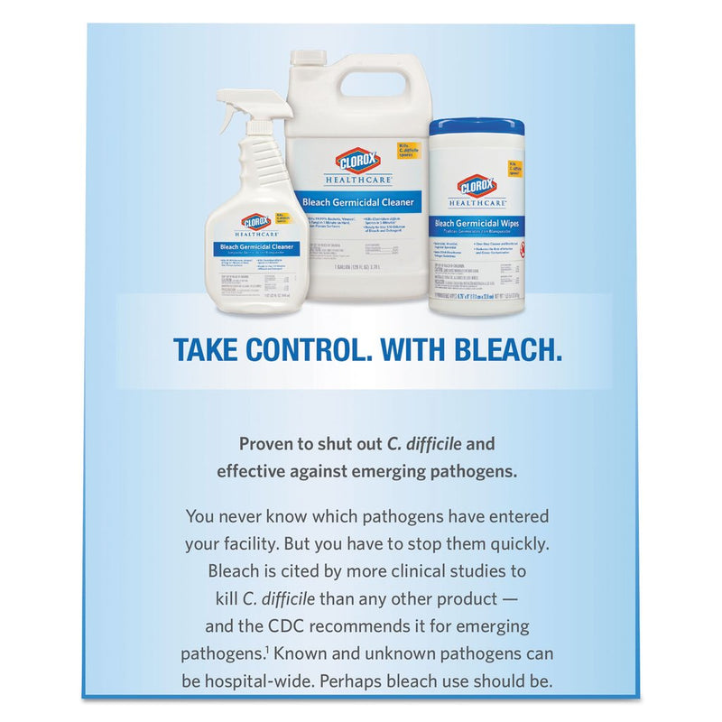 Clorox Healthcare Bleach Germicidal Wipes, 12 x 12, Unscented, 110/Refill, 2/Carton w/ Heavy Duty Dispenser Bucket w/ Pop-Up Plug