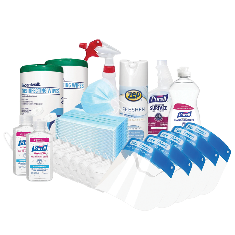 Family Protection Pack w/ Purell Hand Sanitizer, Zep Spray Disinfectant, KN95 Masks, Face Shields & More